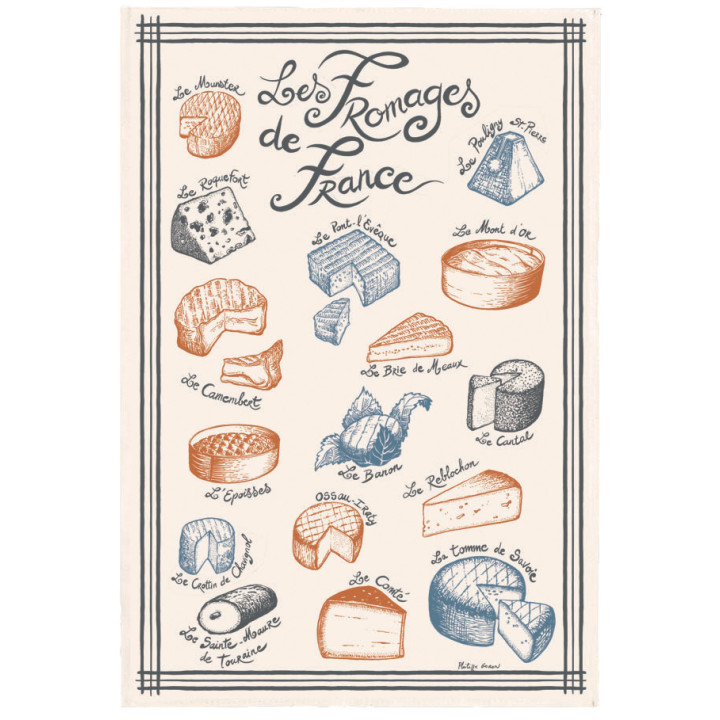 Gedrukt keukendoek Fromages de France Écru 48 X 72