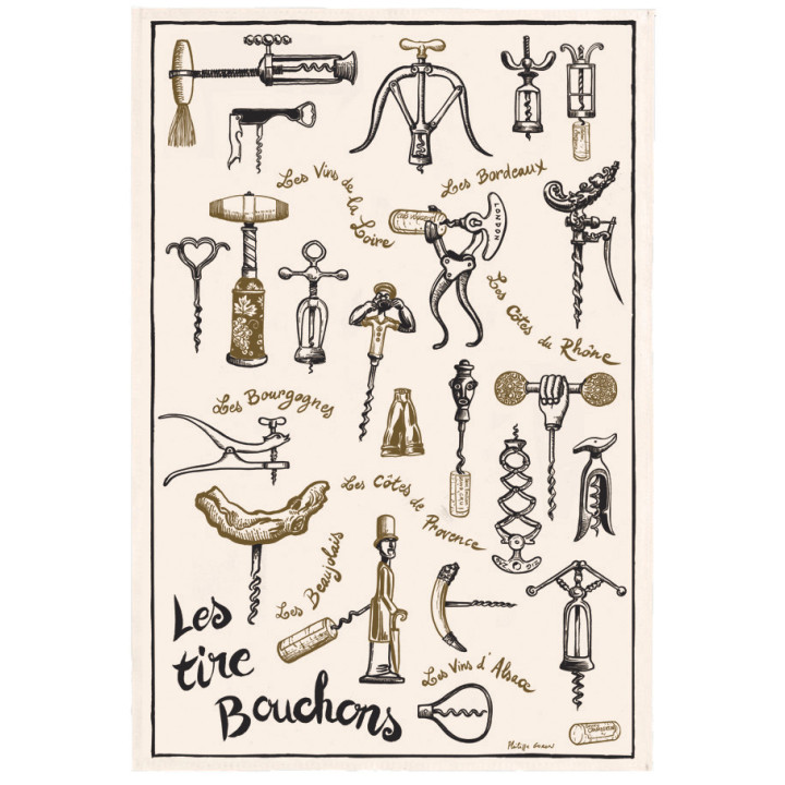 Pano de prato estampado Les tire-bouchons Écru 48 X 72