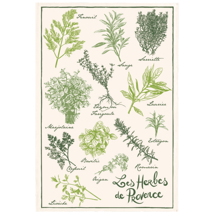 Bedrucktes Geschirrtuch Les herbes de Provence Écru 48 X 72