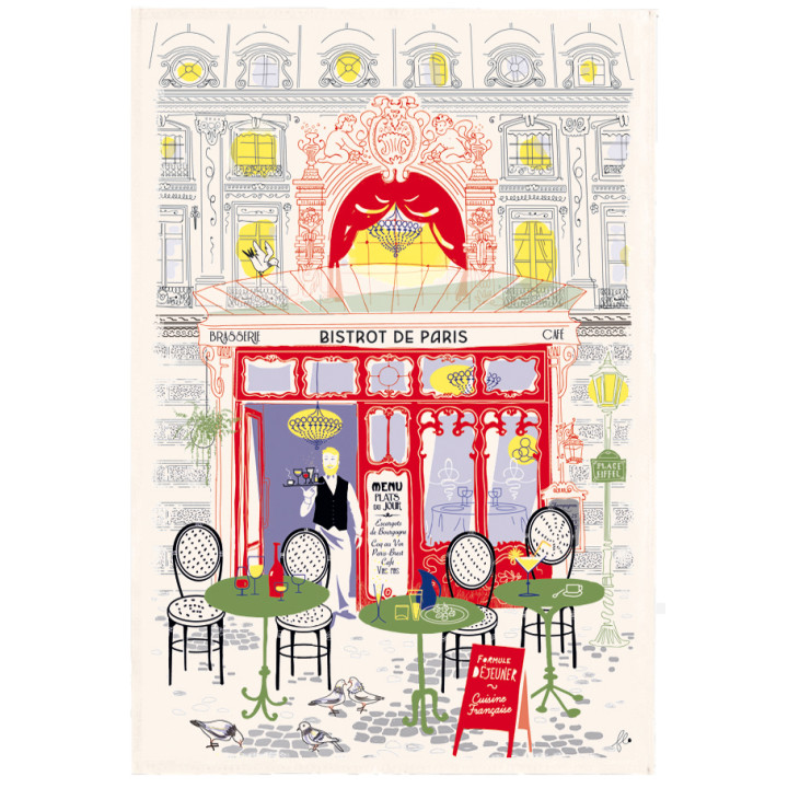 Torchon Imprimé Façade bistrot Ecru 48 x 72