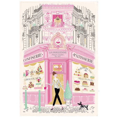 Paño de cocina estampado Façade patisserie Écru 48 X 72