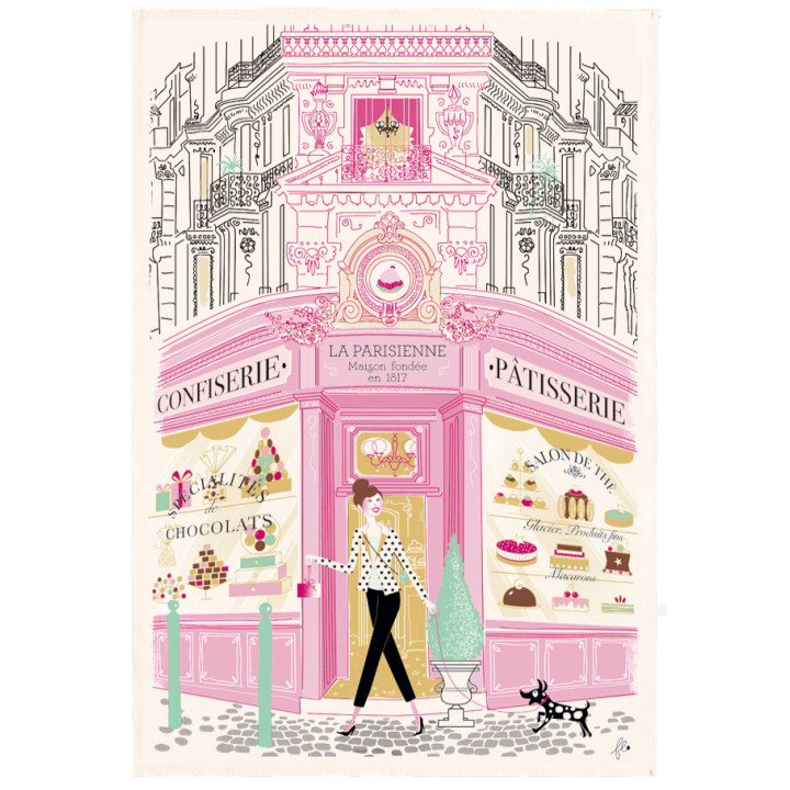 Bedrucktes Geschirrtuch Façade patisserie Écru 48 X 72