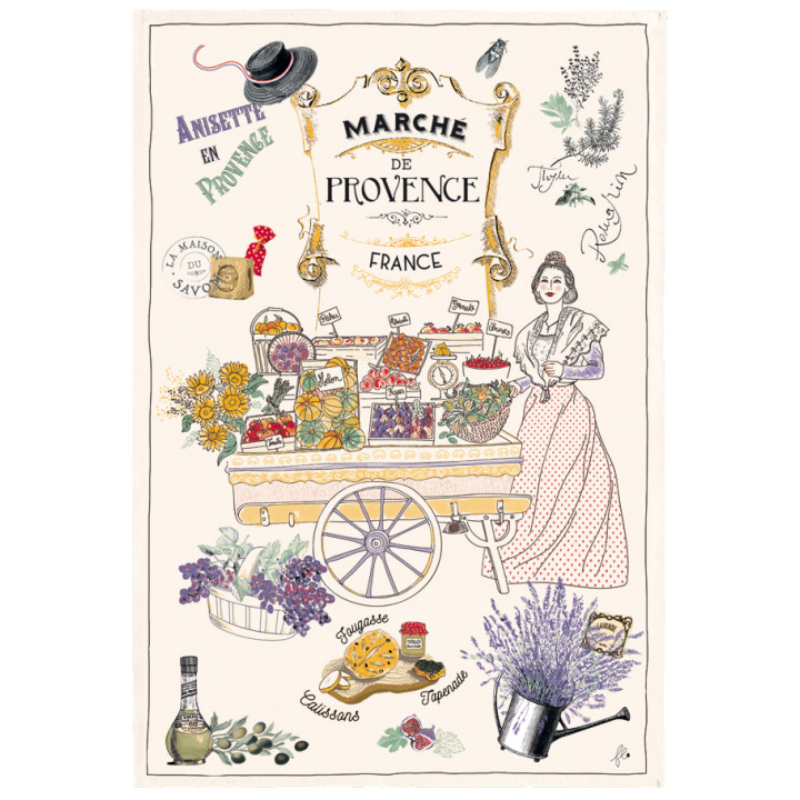 Theedoek Les marchés de Provence Écru 48 X 72