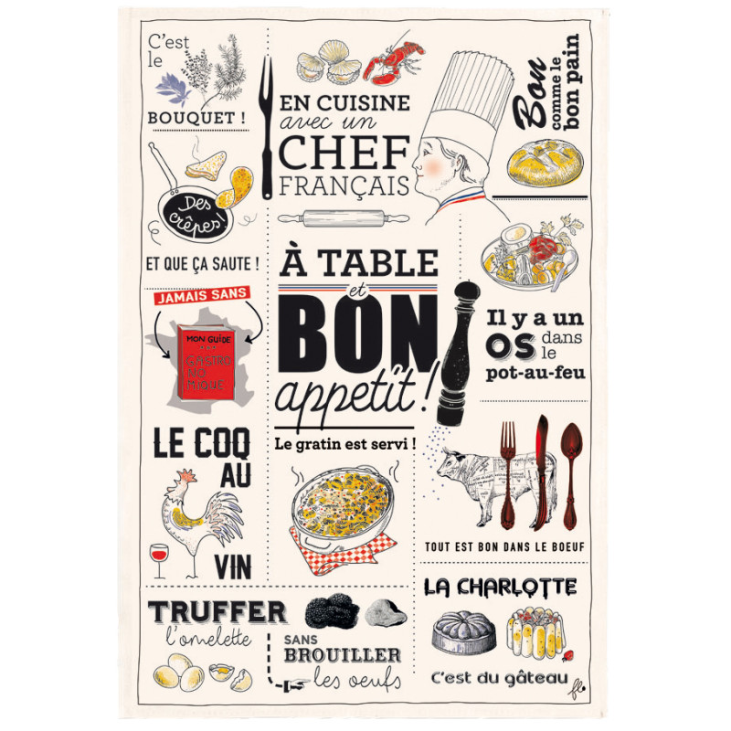 Pano de Prato Cuisine Française Écru 48 X 72
