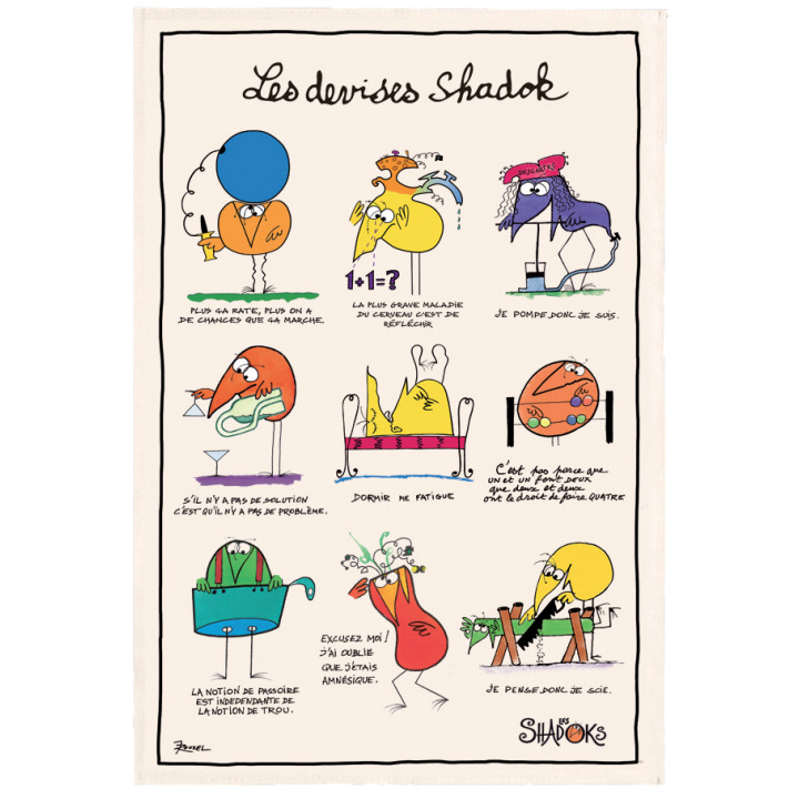 Theedoek Shadoks Les devises Écru 48 X 72
