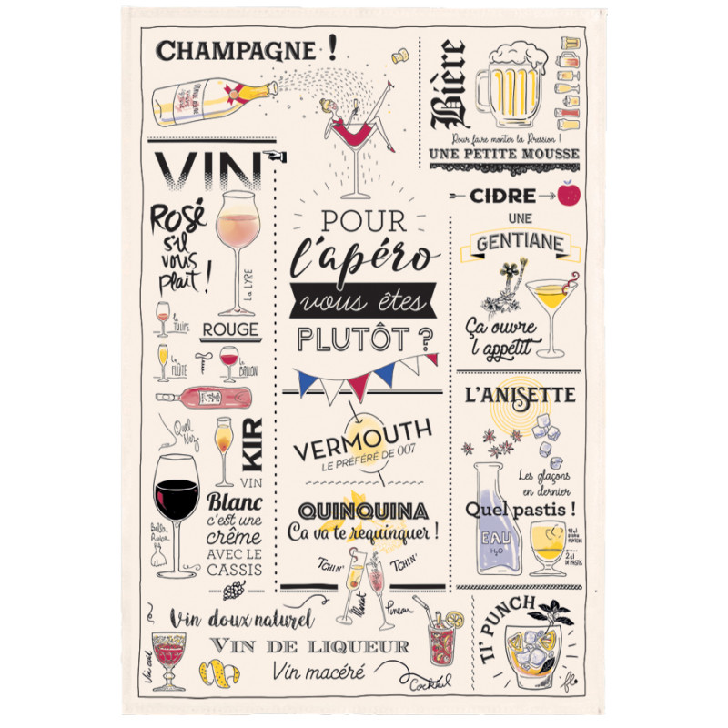 Theedoek Verres et apéros Écru 48 X 72