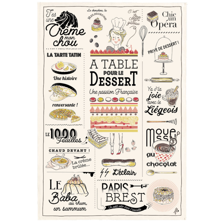 Geschirrtuch Les desserts français Écru 48 X 72