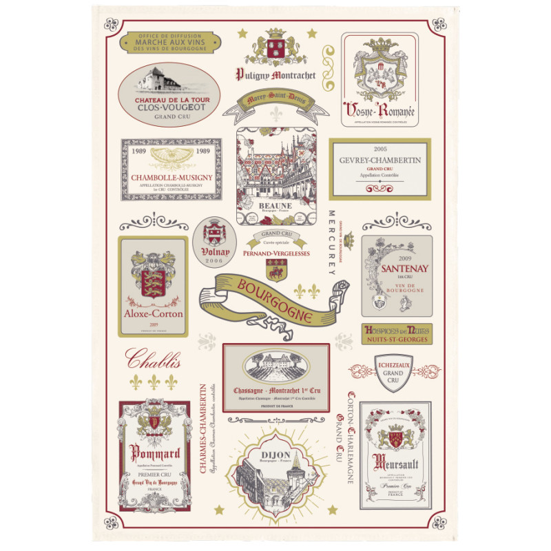 Torchon multi-étiquettes Bourgogne Ecru 48 x 72