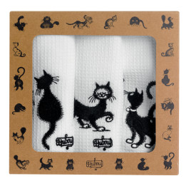 Conjunto de 3 panos de prato bordados Dubout Les chats Blanc 40 X 60