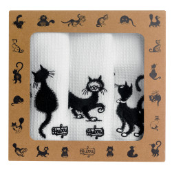 Lot de 3 torchons Dubout Les chats brodé Blanc 40 x 60