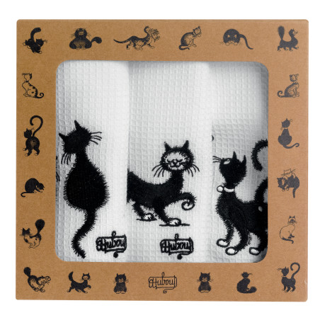 Lot de 3 torchons Dubout Les chats brodé Blanc 40 x 60