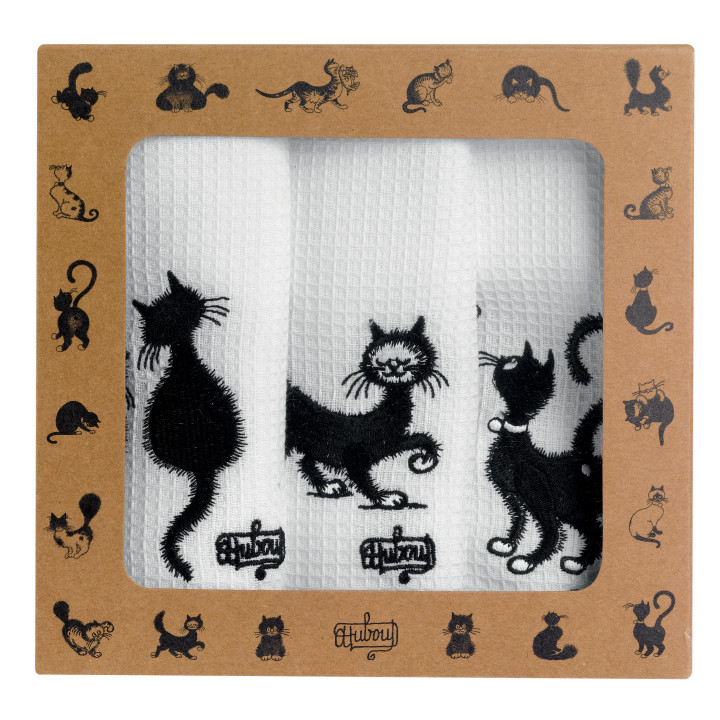 Conjunto de 3 panos de prato bordados Dubout Les chats Blanc 40 X 60