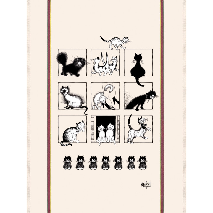Großes Geschirrtuch Dubout Galerie de chats Écru 60 X 80