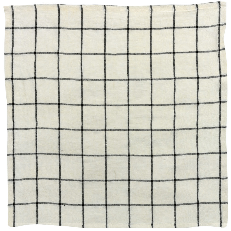 Serviette de table carreaux Karma Ecru/noir 50 x 50