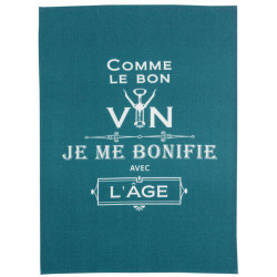 Paño de cocina Message Comme le bon vin Paon 70 X 50