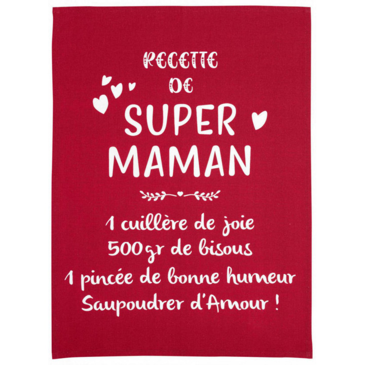Pano de Prato Message Super Maman Rouge 50 X 70