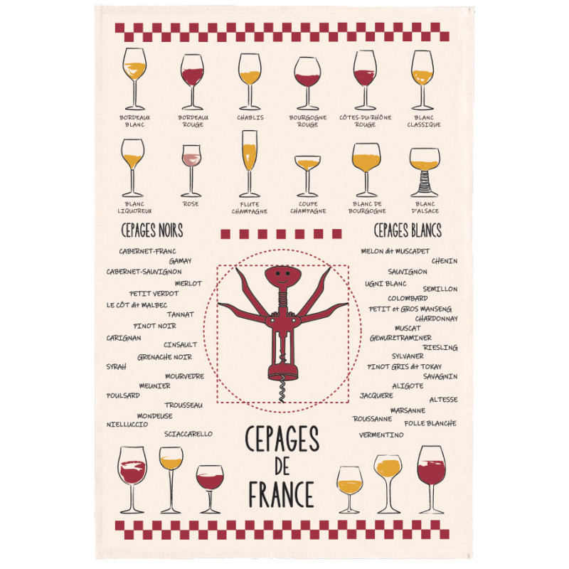 Paño de cocina Vins et cépages Écru 50 X 70