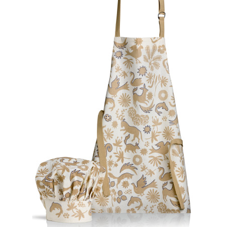 Delantal de cocina y gorro de algodón orgánico Pandi Naturel 52 X 63
