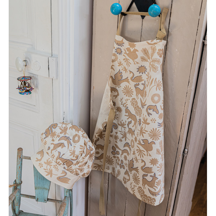 Tablier de cuisine et toque en coton bio Pandi Naturel 52 x 63