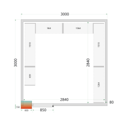 Panneaux de chambre froide 80 mm CR 300x300x220 WD