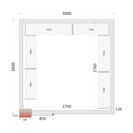 Panneaux de chambre froide 120 mm CR 300x300x220 WD