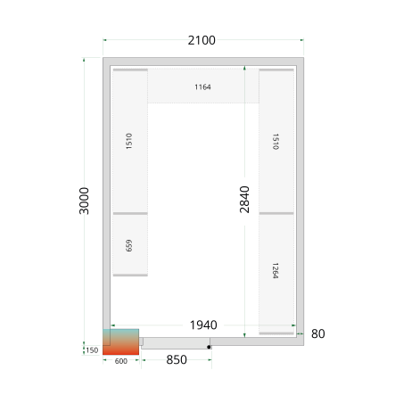 Panneaux de chambre froide 80 mm CR 210x300x220 WD