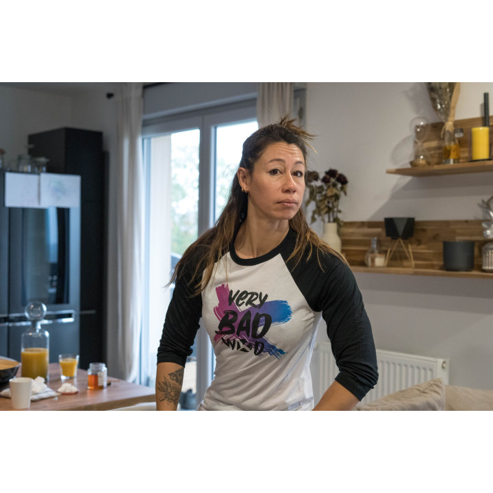 Baseball T-shirt unisexe noir et blanc BRUSH Original | VERY BAD WOD — Noir · Taille XS