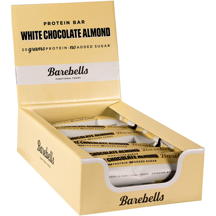 Pack de 12 Barres protéinées CHOCOLAT BLANC AMANDES | BAREBELLS — 12 x 55 Gr · Taille TU