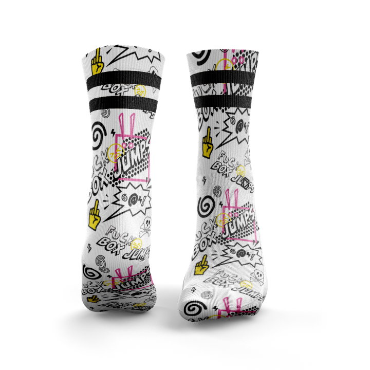 Chaussettes blanches F BOX JUMPS 2 STRIPES| HEXXEE SOCKS — Blanc · Taille L (43-46)