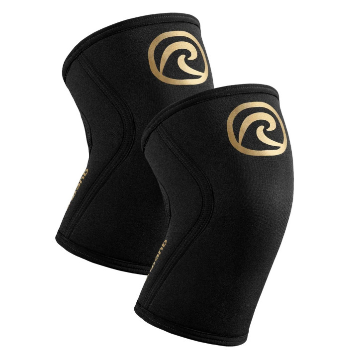 Paire Genouillères CHAMPIONS EDITION Noire - Gold 5 mm | REHBAND — Or · Taille XS