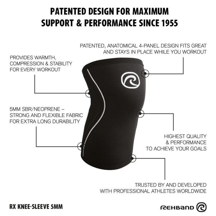 Paire Genouillères CHAMPIONS EDITION Noire - Silver 5 mm | REHBAND — Noir · Taille XS