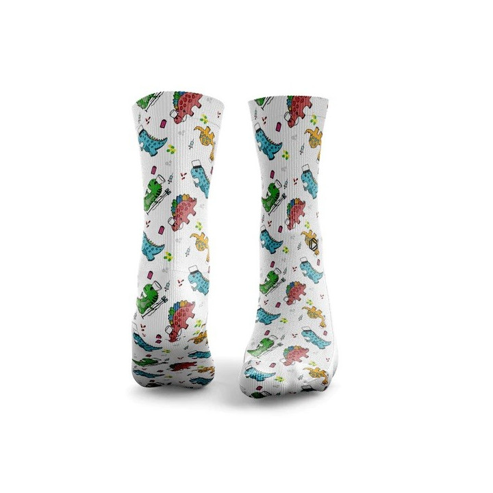 Chaussettes blanches DINOS HELP TOO | HEXXEE SOCKS — Blanc · Taille S (36-40)