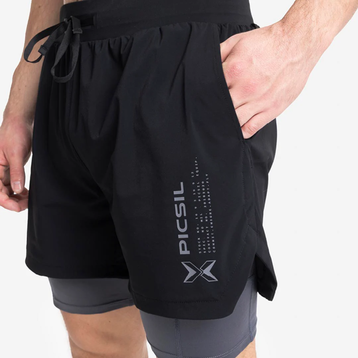 Short doublé legging COMPRESSION 2 en 1 noir | PICSIL — Noir · Taille XL