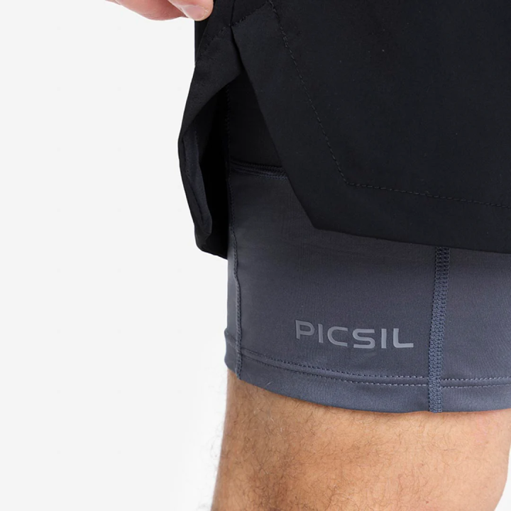 Short doublé legging COMPRESSION 2 en 1 noir | PICSIL — Noir · Taille XL