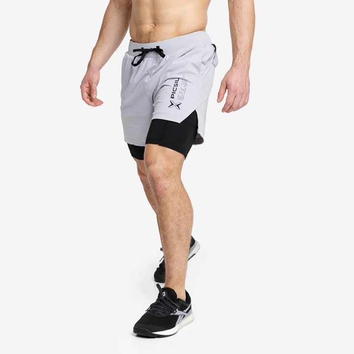 Short doublé legging COMPRESSION 2 en 1 gris clair| PICSIL — Gris · Taille L