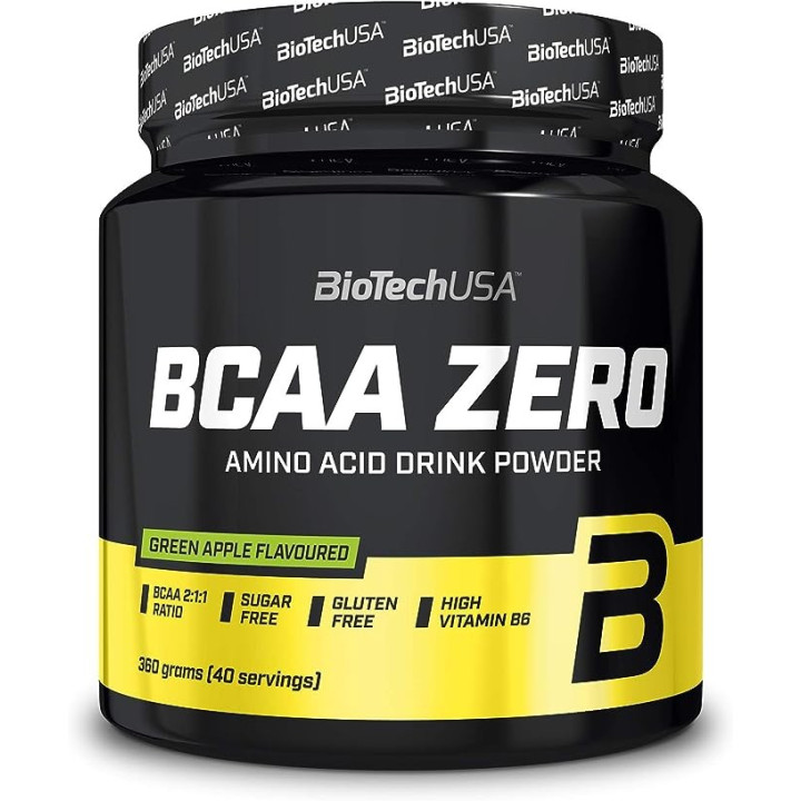 BCAA Zero acides aminés en poudre saveur POMME VERTE 360 Gr  |BIOTECHUSA — Pomme verte · Taille 360 Gr