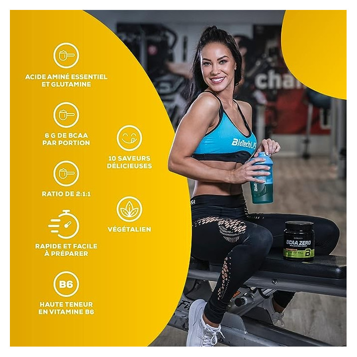 BCAA Zero acides aminés en poudre saveur POMME VERTE 360 Gr  |BIOTECHUSA — Pomme verte · Taille 360 Gr