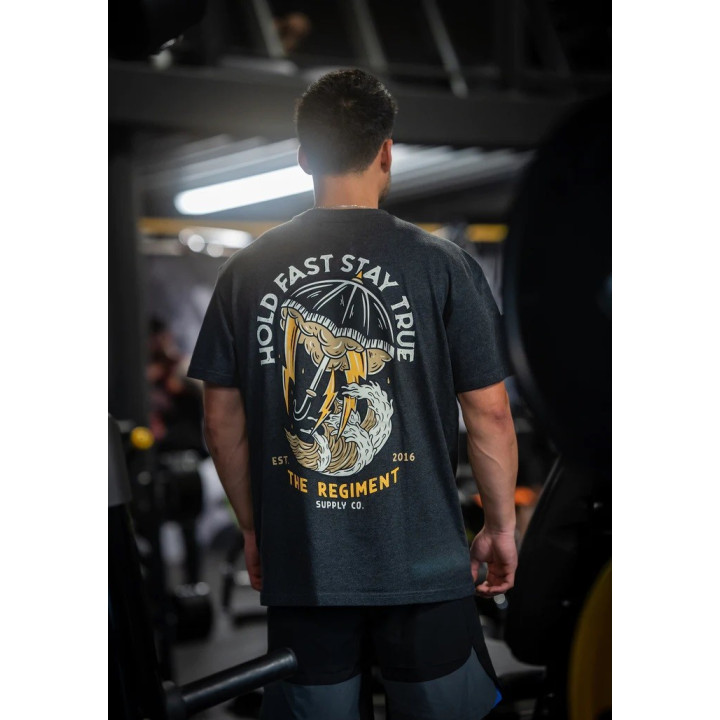 T-Shirt oversize T heavy unisexe noir HOLD FAST STAY TRUE | BARBELL REGIMENT — Noir · Taille XS