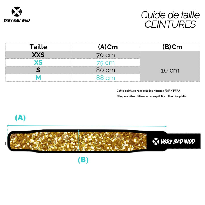 Ceinture d'haltérophilie dorée SUNSHINE | VERY BAD WOD — Or · Taille XXXS