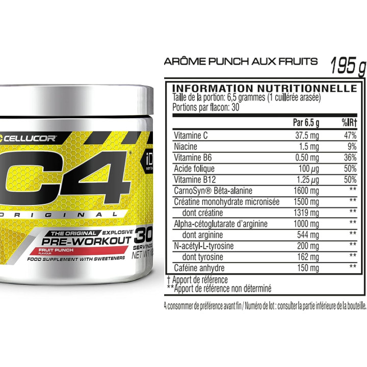 C4 Original Fruit Punch - Pré workout Cellucor 30 doses — FRUIT PUNCH · Taille 198 Gr / 30 Doses