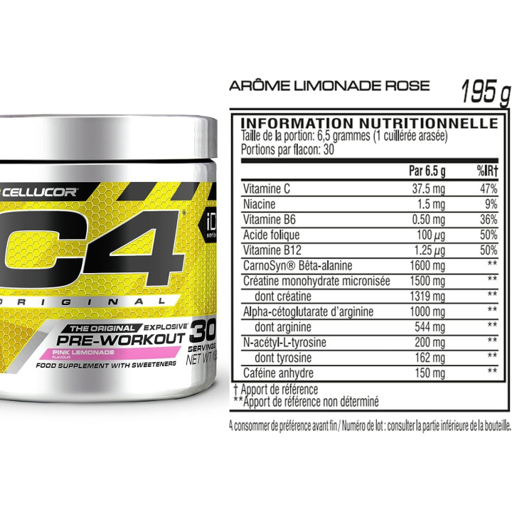 C4 Original Pink Lemonade - Pré workout Cellucor 30 doses — PINK LEMONADE · Taille 198 Gr / 30 Doses