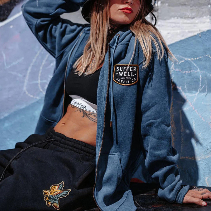 Sweat à capuche zip bleu SUFFER WELL | ROKFIT — Bleu · Taille S