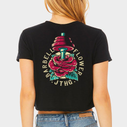 T-shirt femme Crop noir BARBELL FLOWER | JUSTHANG — Noir · Taille XS