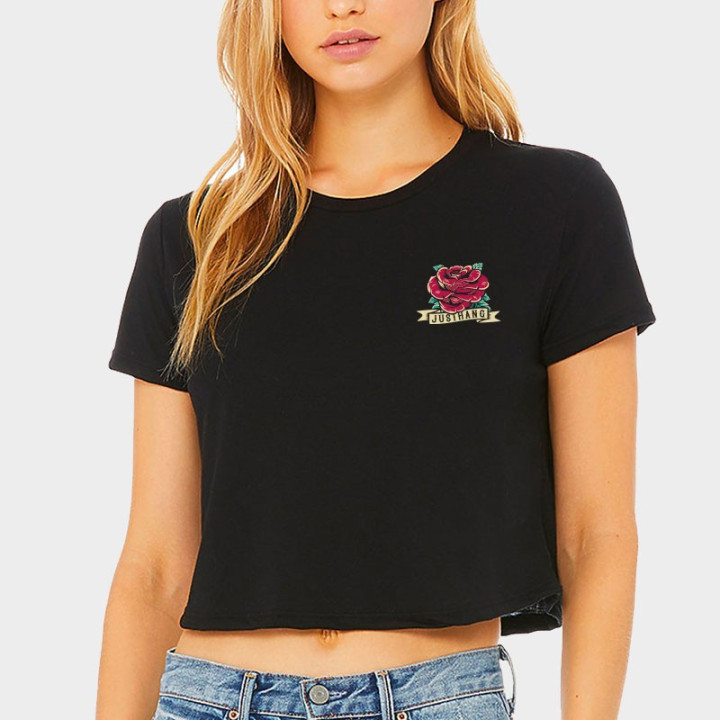 T-shirt femme Crop noir BARBELL FLOWER | JUSTHANG — Noir · Taille XS