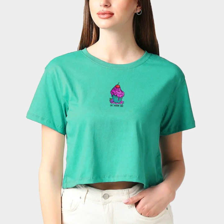 T-shirt femme Crop Vert Menthe CUPCAKE | JUSTHANG — Vert · Taille XS