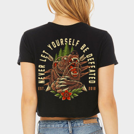 T-shirt femme Crop noir BEAR GETS UP | JUSTHANG — Noir · Taille XS
