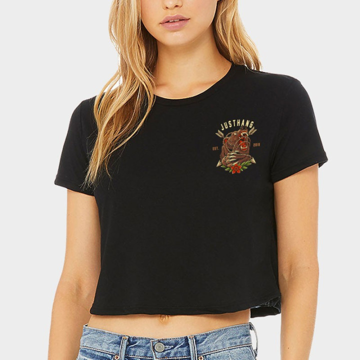T-shirt femme Crop noir BEAR GETS UP | JUSTHANG — Noir · Taille XS