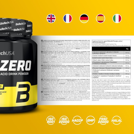 EAA Zero acides aminés en poudre saveur THE GLACE AU CITRON 350 Gr |BIOTECHUSA — THE GLACE AU CITRON · Taille 350 Gr