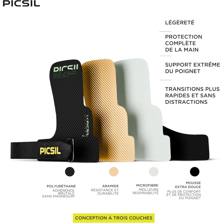 Maniques sans magnésie HAWK GRIP | PICSIL — Noir · Taille G (Kids / XS / S)