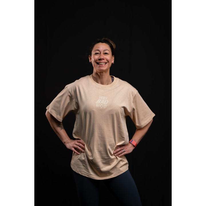 T-Shirt oversize unisexe brun grège SAINT OF MY TIME | VERY BAD WOD — Brun grege · Taille M